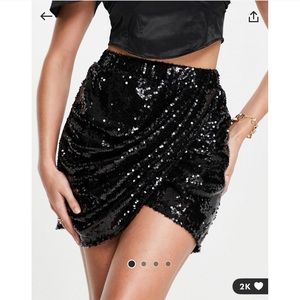 NWT 4th & Reckless Black Sequin Wrap Skirt